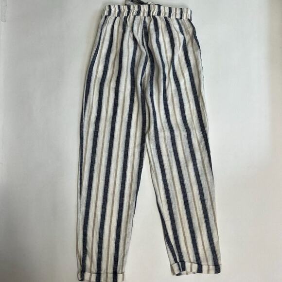 Love Tree Linen Blend Navy Cream Striped Pants Tie Front Size S - Picture 6 of 7